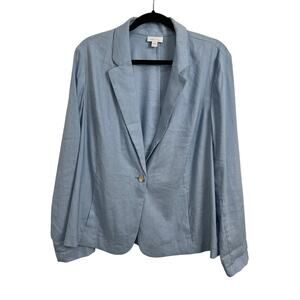 J. Jill Blue Linen Blend Blazer Jacket One Button Coastal Lagenlook Women Large